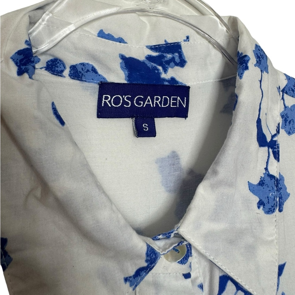 Ro’s Garden | Jinette Floral Cotton Tiered Maxi Shirtdress in Ines Blue Small - Picture 4 of 8